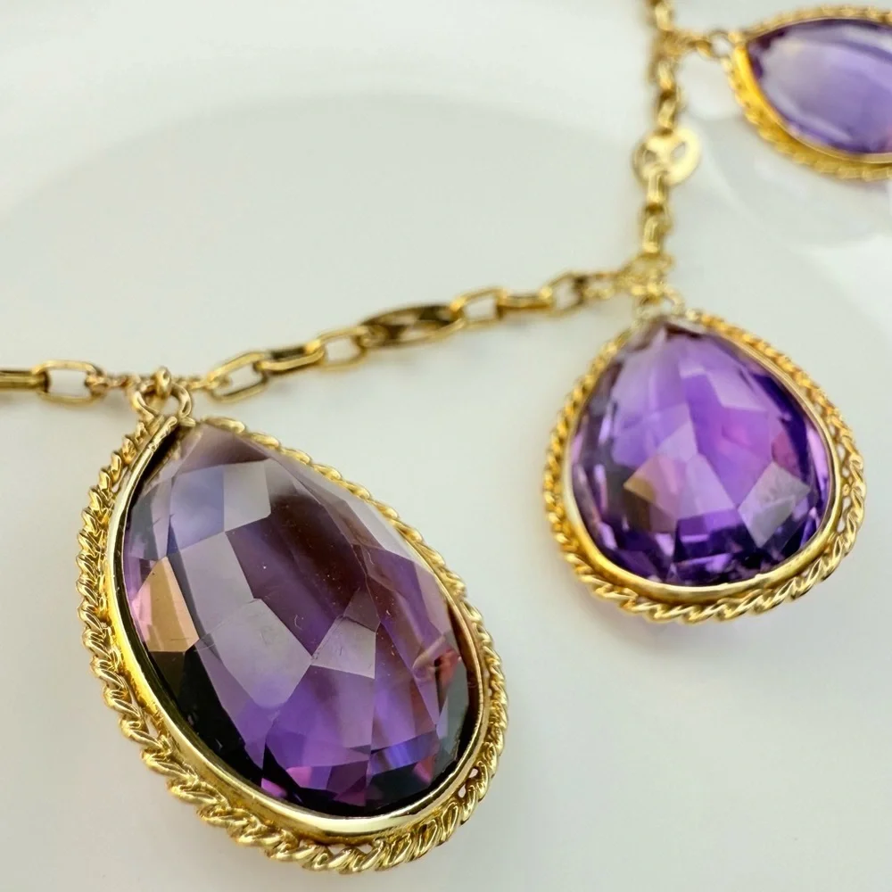 Antique Iberian 17K Gold Imperial Amethyst Fringe Necklace - Picture 12 of 16